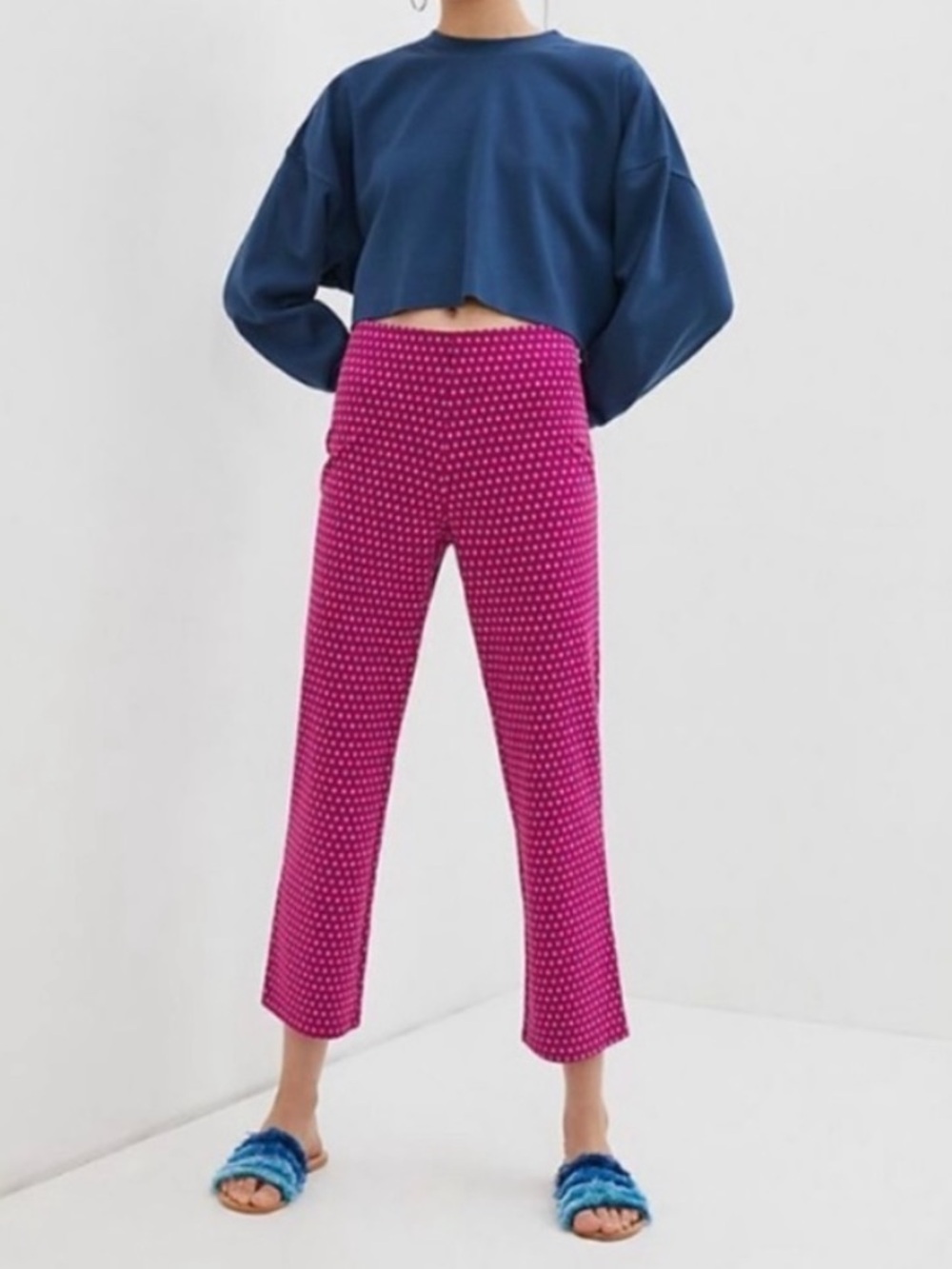 Anthropologie Mikayla Cropped Flare Pants Pink Dotted Stretch‎ Knit Womens Small
